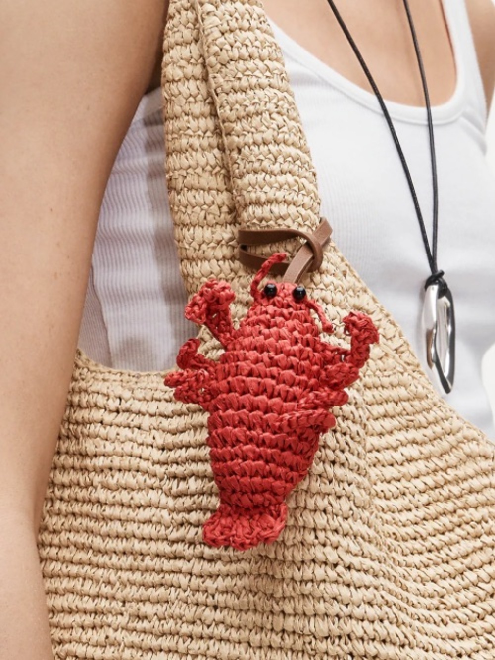 J crew Handwoven raffia lobster bag charm